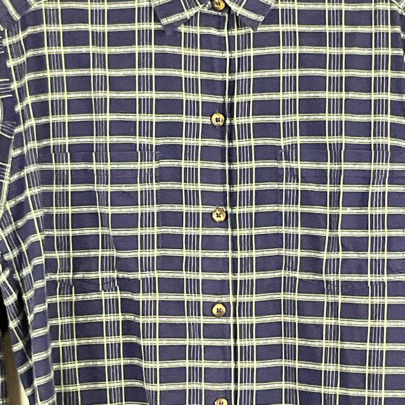 Patagonia Organic Cotton Women's Navy Blue Plaid Button Up Top Shirt sx XS - Picture 7 of 8